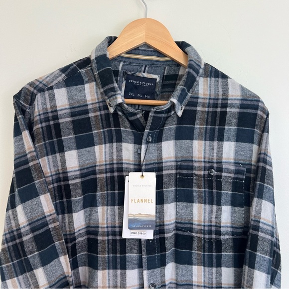 Denim & Flower Flannel Button Down Men’s XL - Picture 2 of 10